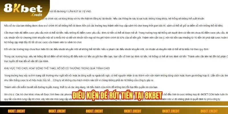 Rút tiền 8Kbet – Nhanh, gọn, minh bạch 1 Điều kiện để rút tiền tại 8Kbet
